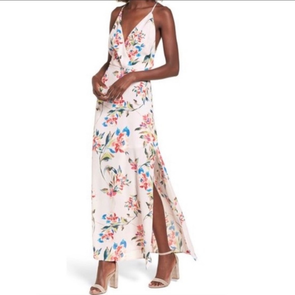 Lush Floral Convertible Racerback Slit Maxi Dress